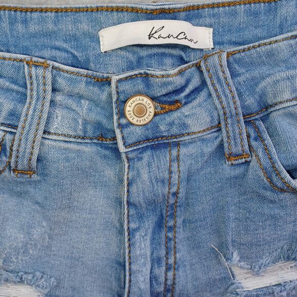 Kancan Distressed Denim Jean Shorts Women's W7 27 Blue High Waist Cuffed KC7082L - Picture 6 of 13